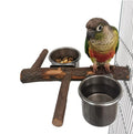 Stainless Steel Bird Feeding Bowl with Wooden Perch for Parakeets, Budgies, Lovebirds and Parrots