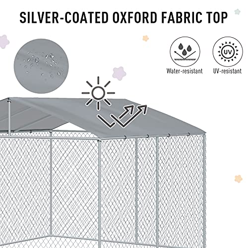 PawHut Outdoor Dog Kennel, Heavy Duty Dog Run Outdoor Fence with Waterproof Cover, Galvanized Chain Link, Secure Lock, 9.8' x 9.8' x 7.7' | Outdoor Fence, Waterproof Cover, Galvanized Chain Link, Secure Lock - size: 118.0"L x 118.0"W x 92.3"H