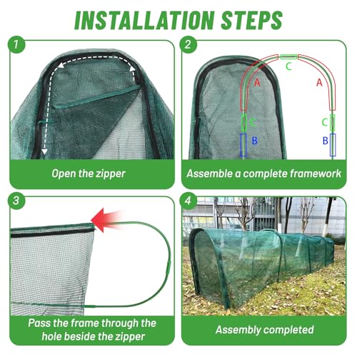 Chicken Runs for Yard,79" & 157" Extra Long Foldable Chicken Tunnels for Outside,All-in-One Kit with Sun Protection Net, Removable Door, Frame & Tools (Green, 157 * 21 * 32 inches) - size: 157*21*32 inches