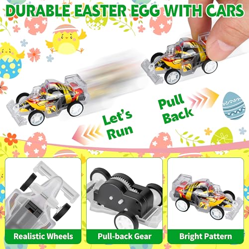 Seifar 48 Pack Prefilled Easter Eggs Pull Back Cars, Small Race Cars Racing Car for Easter Stuffing Egg Hunt Basket Stuffers Filler Surprise Party Favor Classroom Prize - style: F1