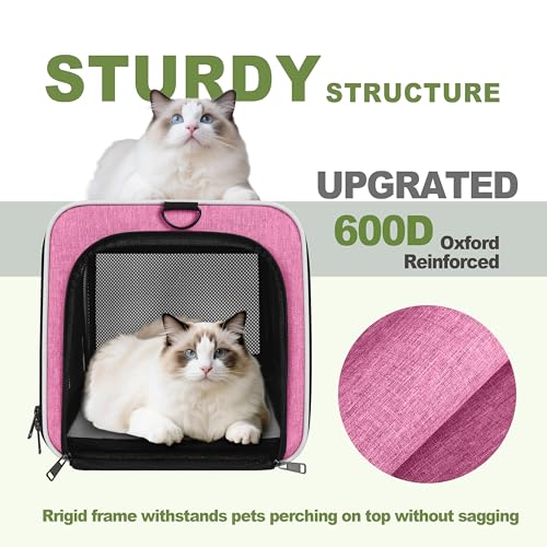 GAPZER Cat Carrier 18x11x11 Delta Airline Approved, Pet Plane Travel Crate | Soft Teacup Dog Bag 12 lbs, Yorkie Taxi Kennel Easy Load, Carrying Case for Kitten Cat up to 15 pound, Toy Poodle Mesh Cage - color: Pink