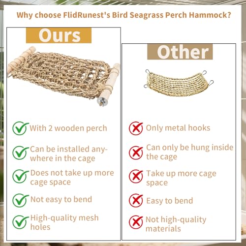 Bird Seagrass Mat Parrot Climbing Ladder Perch for Cage | Natural Sea Grass Woven Net Hammock, Birds Bridge Stands, Parakeet Chewing Rope Cage Accessories for Lovebird Budgie