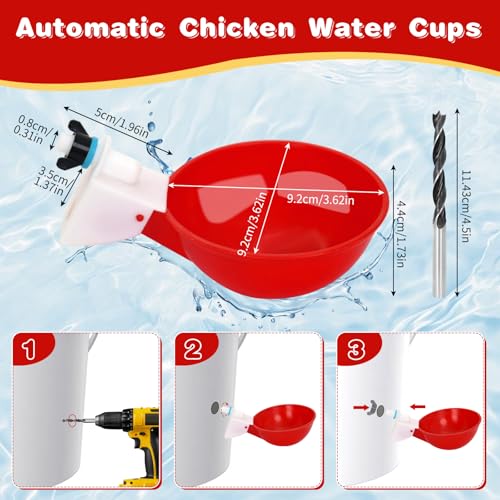 Chicken Waterer Cups 10/20 Packs Large Chicken Watering Cups Automatic Chicken Water Cups Tee Fittings Poultry Waterer Suitable for Duck, Chicks, Goose, with Mounting Hole Opener (10) | Leak-proof design，High-quality plastic，Quick Installation，Easy to cle