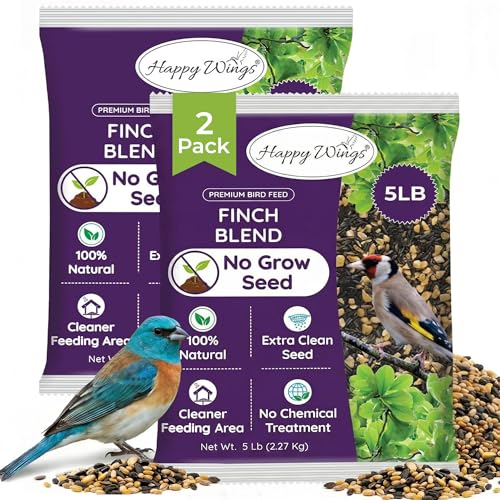 Happy Wings 10LB Finch Blend Bird Food Mix, Thistle Seed & Sunflower Kernel | No Grow Seeds, High in Oil & Protein, High Energy Content, Heat Treated at Optimum Temperature, USDA & BRC-GS Approved - size: 5 Pound (Pack of 2)