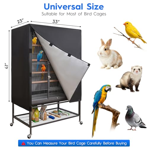 LWFCOEE Bird Cage Cover, 33”L×23”W×41”H Large Birdcage Covers for Night, Waterproof Heavy Duty Cage Covers for Parrot Parakeet, Black