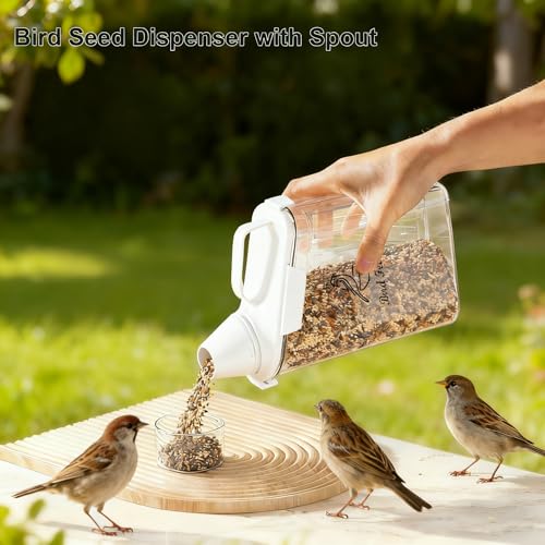 Bird Seed Storage Container Portable-3 Qt/2.8 L Clear Pet Food Container-with Measuring Cup/Lid,Airtight Wild Bird Seed Dispenser for Storing Sunflower Seed|Squirrel proof|BPA Free-White - color: White(Bird Feed)