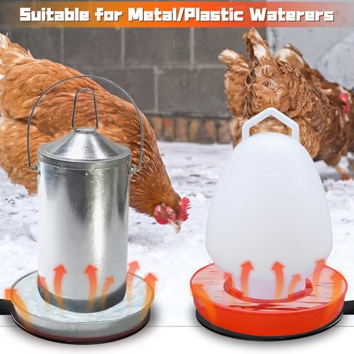 Heated Chicken Waterer Base, 6" Energy Saving Poultry Water Heater for Winter - Prevents Freezing for 1 to 5 Gallon Buckets, for Ducks, Geese, Turkeys, Chickens,1 PC