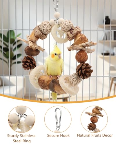 Hypeety Bird Swing for Cage Sisal-Wrapped Wooden Perch with Chew Toys | Natural wood, stable triangle design, easy to hang, with round swing, balance training toy, for lovebird/conure/quaker, 2pcs