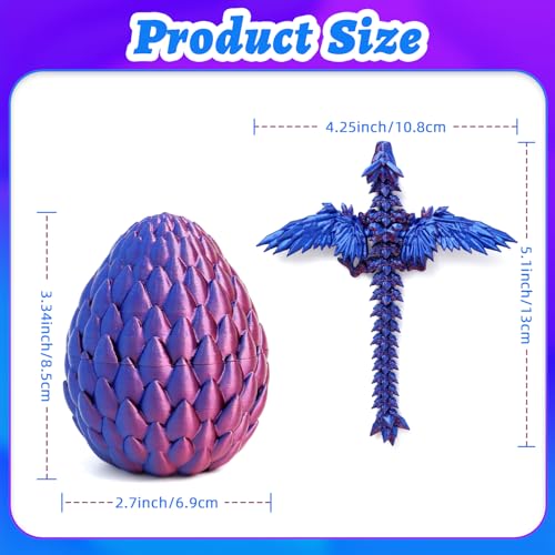 4 Pack 3D Printed Dragon Egg - Small Scale Egg with Winged Dragon Inside, Surprise 3D Printed Gift Toy, Desk Executive Pet, Figurine Decor（Purple Green Rainbow Glow - color: Purple+green Blue+candy Rainbow+glow Green