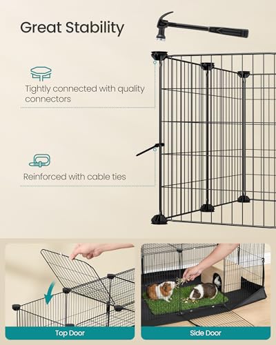 SONGMICS Guinea Pig Cage, Rabbit Cage, Small Animal Playpen with Waterproof Mat, Top and Side Door, 20 Panels, 48.4 x 24.8 x 16.3 Inches, Ink Black ULPI012BH01 - color: Ink Black, style: 20 Panels - 48.4"L x 24.8"W x 16.3"H