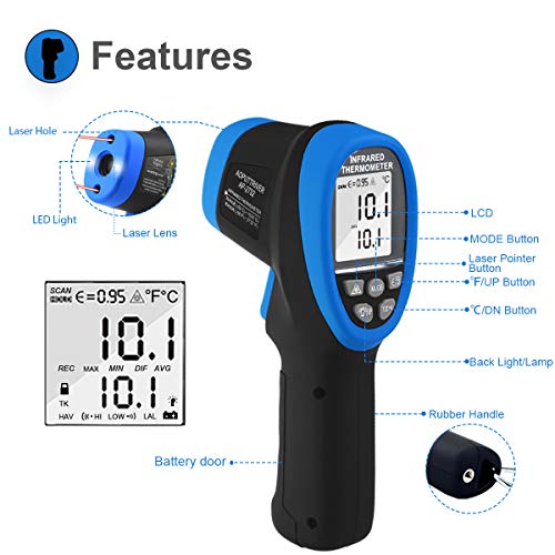 Pyrometer High Temp Thermometer-58℉~2732℉ Non Contact Laser Gun | Dual Laser 30:1Non-Contact Industrial Temperature Gun ,Adjustable emissivity 0.1-1.0 ,Hi/Lo Temp Alarm,Flashlight - color: AP-2732 Blue