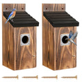 Dreyoo 2 Pack Bluebird Box Houses for Outside,1-1/2'' Entrance Hole Wooden Bird Houses with Metal Guard, Secure Latch,Fledgling Grooves,Air Vents for Bluebird Wren Swallow (Black Roof,Burnt Wood Body) - color: Black Roof,Burnt Wood Body