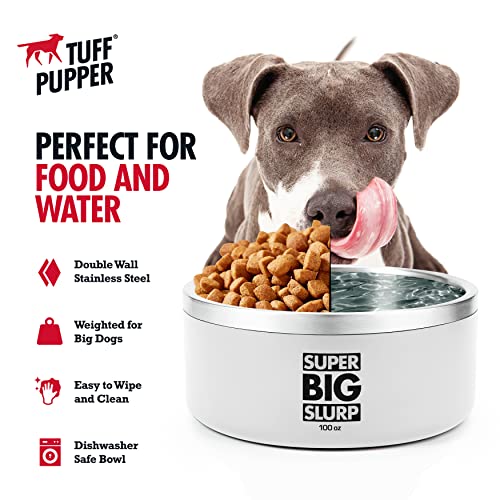 Tuff Pupper 100 oz Heavy Duty Insulated Stainless Steel Dog Bowl for Large Dogs, Non-Slip Base, Dishwasher Safe - color: Snow White, size: 100oz