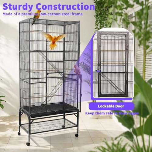 31L x 18W x 69.5H Inch Parrot Cage Included 6 Stainless Steel Cups Pull-Out Cleaning Tray for Conures Senegal Parrots