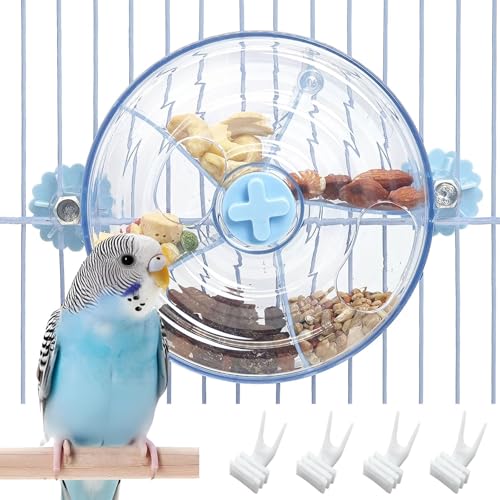 BNOSDM Bird Foraging Toy Creative Feeder Systems with Seed Food Rotating Wheel for Enrichment & Training Parrot Puzzle Toys Ideal for Small and Medium Cockatiel Parakeet Conure(Blue) - color: Blue