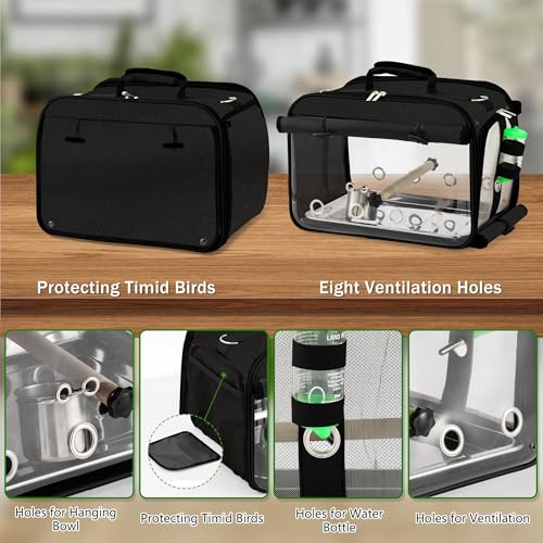 Bird Carrier Airline Approved, Bird Travel Cage with Indestructible Stainless Steel Mesh, Bird Travel Bag Lightweight and Portable with Water Bottle and Bowl - color: Black