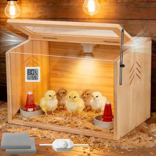 Chicken Brooder Box for Chicks & Quail,Pine Wood.16 Lx12 Wx12 H, Ducks,Chicken Coop,Quail cage,2 Washable Liners,Adjustable Temperature Control.