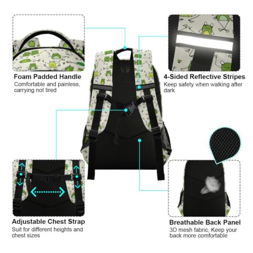 Kids Funny Frogs Backpack for Boys Girls School Bags | Elementary Middle, Travel Daypack Lightweight Waterproof with Reflective Strip - color: Funny Frogs