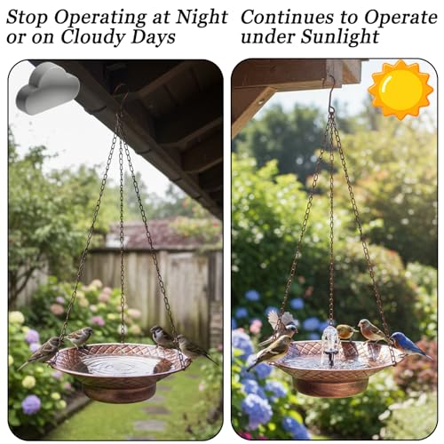12.6" Hanging Solar Bird Bath, Birdbath Fountain Solar Power, Metal Bird Bath for Outside Hanging, Hanging Bird Fountain for Garden, Patio, Lawn Decor, Bronze - color: Bronze