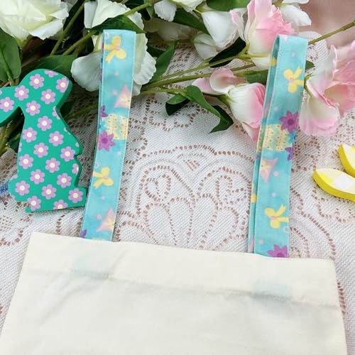 Easter Basket Bunny Canvas Tote Bag, 12.2x11 Inches, Natural Canvas, Hand-Carry, for Gift and Easter Egg Collection - color: A-bunny