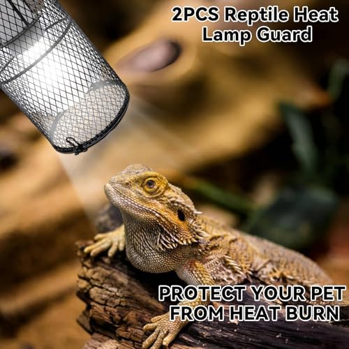 kathson 2 Pcs Reptile Heat Lamp Guard,Reptile Anti-Scald Mesh Cage Guard Lampshade,150W Ceramic Heat Emitter Heat Lamp Shade Fixture for Snake Lizard Turtle Frog,Without Bulb - size: 2 PCS | Reptile Heat Lamp Guard