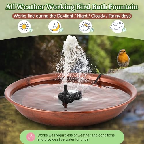 Bird Bath Fountain for Outside, Metal BirdBath Bowl with 8W Pump (Standing | 13.5" Garden Metal Bird Bath Bowl 2 Nozzles Adjustable Water Fountain for Backyard Patio Garden and Outdoor Water Features - style: Standing