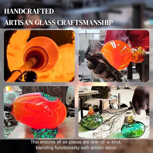 6 PCS Hummingbird Feeders for Outdoors Hand Blown Glass Hummingbird Feeder | 3.1 Inch Hanging Glass Humming Bird Feeders with 2 Flower Feeding Ports for Window Outside Garden Decor Gift