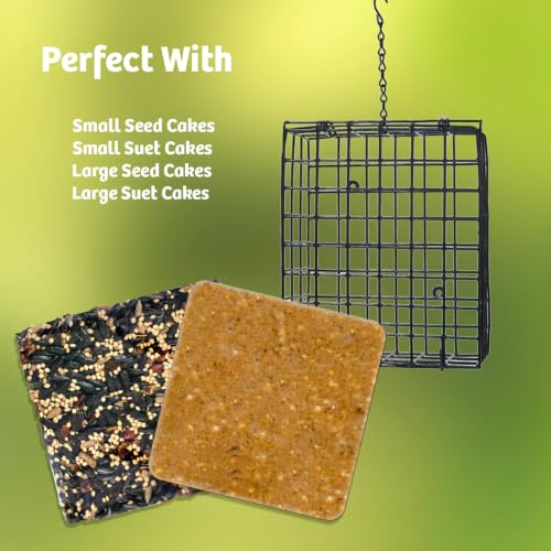 Birds Choice Suet Cage Feeder, Holds 1 Suet Cake | Hanging Bird Suet Feeder for Woodpeckers, Jays, Nuthatches | Vinyl Coated Grids | Sturdy for Garden, Backyard, Outdoor | 4.75" L x 1.625" W x 6" H | Holds 1 Suet Cake or Seed Block, Hanging Wire Cage Desi