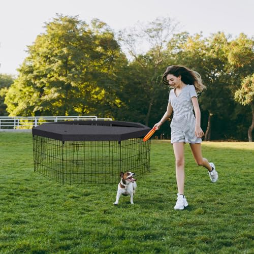 Artmalle Dog Playpen with Top Cover, 24 Inch Rustproof Fence with Door | Covered 24-inch dog playpen features a top cover for shade and jump-out control, plus rustproof panels and a built-in door. - style: 24'' x 24'' with Top cover
