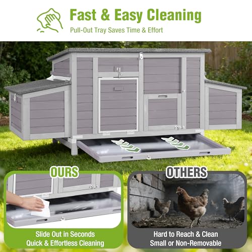 GUTINNEEN Large Chicken Coop for 4-6 Chickens with Nesting Box, Predator Proof Outdoor Hen House, Reinforced Frame, Waterproof Asphalt Roof, Easy Clean Pull-Out Tray, Ventilated Design - size: 70.6"L x 25"W x 28"H