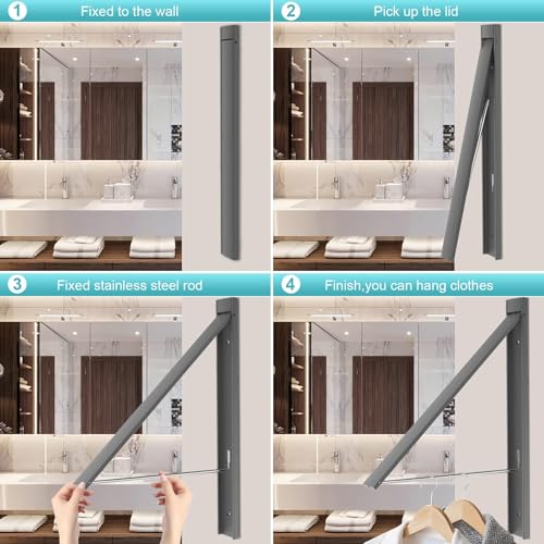 Clothes Drying Rack Folding Indoor,Laundry Room Organization,Wall Mounted Drying Racks for Laundry,Laundry Drying Rack Collapsible,Laundry Drying Rack,Retractable Clothesline (Gray) - color: Gray
