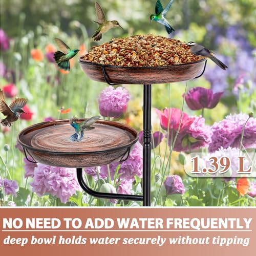 ZMCYNG Metal Bird Bath for Outside, 41in Standing Bird Bath Feeder Bowl | Outdoor Freestanding Birdbaths Bowl, Double Bowl Bird Bath Stand for Garden Yard Patio Outdoor Decor, Upgraded 5-Pronged Base