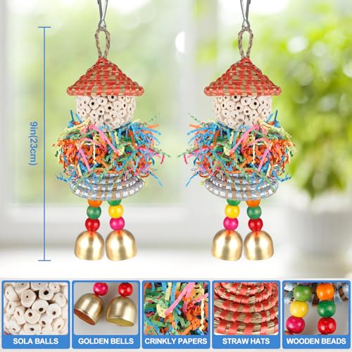 BBjinronjy 2PCS Bird Toys Parrot Foraging Shredder Hanging Toys Sola Balls with Bell for Small Parrots Parakeets Cockatiel Conures Love Birds Budgie Cage Toy - size: Medium D