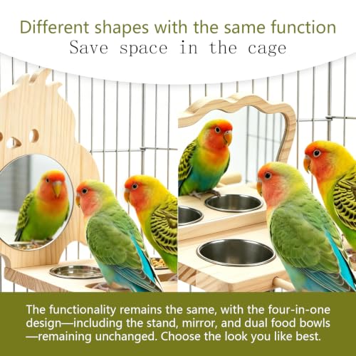 Parrot Bird Perch with Mirror and Stainless Steel Feeding Cups | Bird Perch Platform Toy,Wooden Play & Exercise Gym Stand,Cage Accessory for Cockatoos,Lovebirds,Budgies,Pacific Parrotlets B - color: D