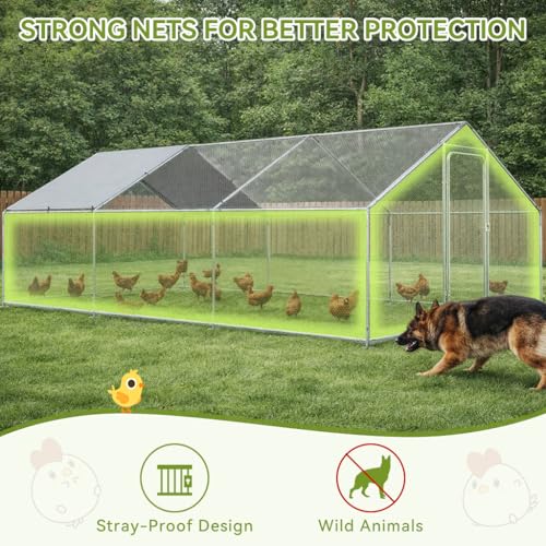 COMHOMA 19.7x10x6.6FT Large Metal Chicken Coop Walk-in Poultry Run | Galvanized Steel Outdoor Cage with Waterproof Roof & Lockable Soor. Ideal for Hens, Ducks, and Rabbits - size: 236.3"L x 120.0"W x 78.8"H
