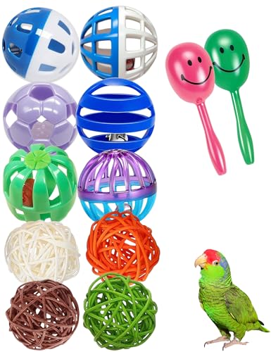 12 Pack Colorful Bell Balls Bird Toys for Parakeets | Parrots, Small and Medium Birds, 1.6 in - 2.8 in - size: 1.6'' - 2.8''