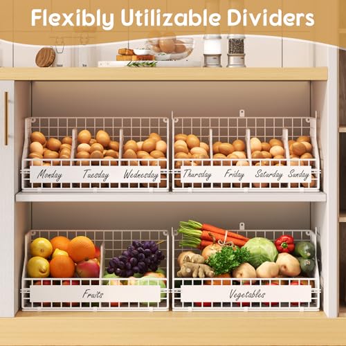 keomaisyto Fresh Egg Holder with 5 Dividers to Separate Eggs for a Week, 2 Tier Stackable Wire Baskets for Gathering Eggs, XXL Egg Rack for Countertop/Wall-Mounted, With DIY Labels, White - color: White, size: 2-Tier X-Large