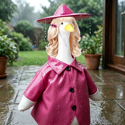 4 Pcs Porch Goose Raincoat with Wigs, Outfits and Clothes, Spring Summer Goose Statue Raincoat Costume, 23" Geese Statue Clothes for Patio Yard Lawn Outdoor Decor (Pink) - color: Pink