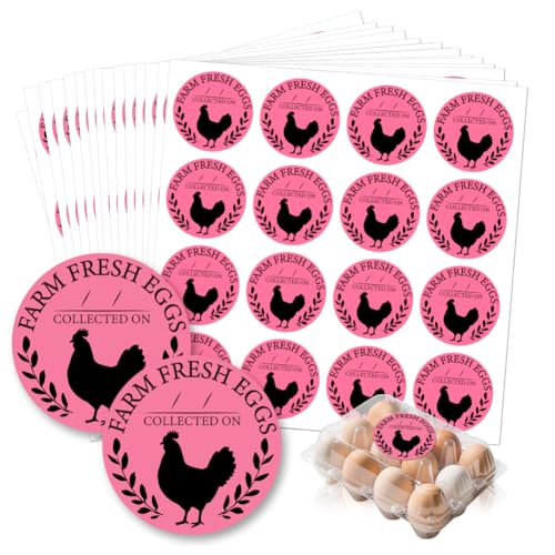 320 Pcs Farm Fresh Eggs Carton Labels, Pink Round Egg Handling Stickers Fresh Laid on Stickers PET Adhesive Egg Packaging Sticker for Box Container Carton Farm Supplies - color: Fresh Eggs Collected on