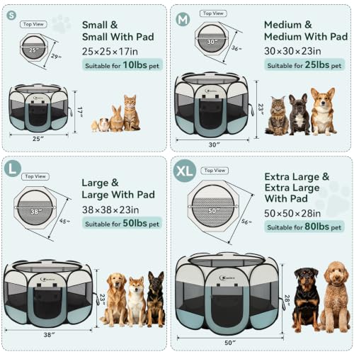 Siedihit Dog Pet Playpen Tent Crate Cage with Washable Pee Pad, Medium Grey | Nursing Rest Zone Recovering Pet Quarantine Room Portable Pop Up Easy to Set up lightweight Carrying Bag Wide applicability - color: Grey with Pad