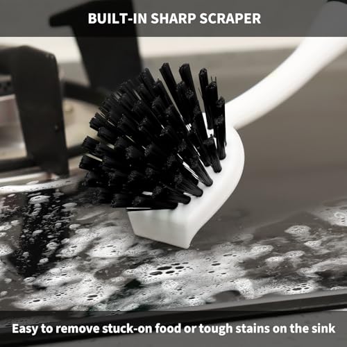 Dish Brush with Handle, 2 Pack Scrub Brushes, Black | Built-in Scraper, For Cleaning Kitchen, Pots, Pans and Sink, Scrubber Washing Tools - color: Black
