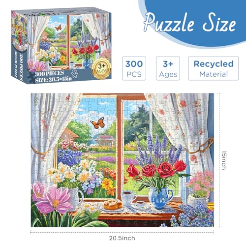 300 Pieces Puzzle for Adults, Garden and Afternoon Tea Jigsaw Puzzles - style: Window and Garden