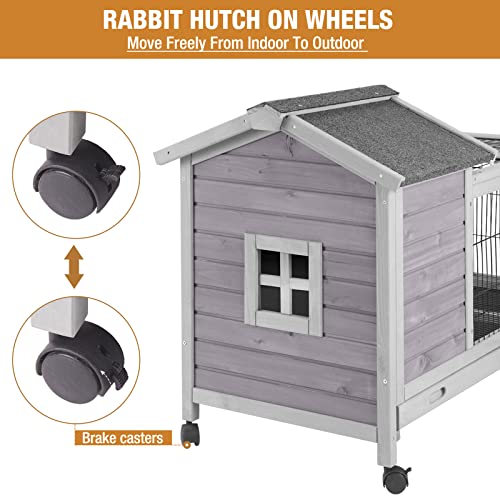 GUTINNEEN Rabbit Hutch Indoor Outdoor Bunny Cage Upgrade Large Space for Rabbit,Guinea Pig,Bunny and Other Small Animals,On Wheels Move Easily. - size: 80.1"L x 22.8"W x 28.6"H