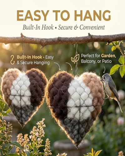 Handmade Natural Fiber Bird Nesting Heart, Eco-Friendly Soft Nesting Material, Refillable Birds Nests Material Holder, Hummingbird Nest Boxes for Outside, Nester Houses Design for Wild Birds (1)