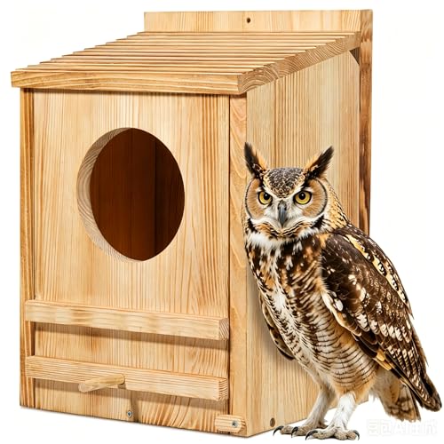 Large Barn Owl House,15.8 * 10.6 * 8.7IN Owl Nesting Box for Outside | Wooden Nest House,Large Handmade Bird Houses for Outside,Suitable for Wildlife Barn,Eastern Screech,Great Horned - size: 15.8''High