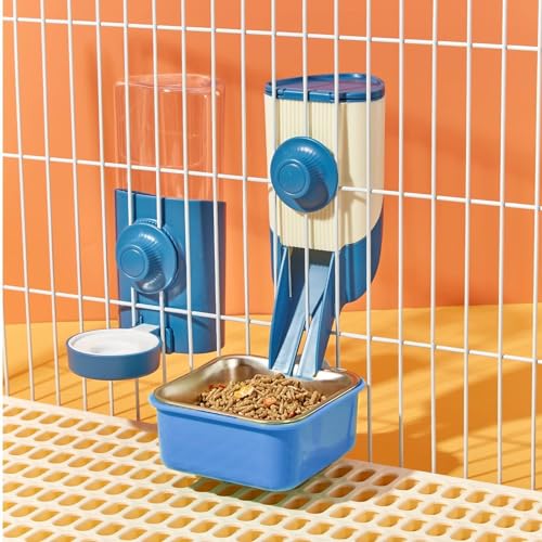 Pet Hanging Bowl for Crates, 2 in 1 Small Dog Puppy Bowl Removable Stainless Rabbit Cat Feeder Food Water Bowls for Puppy Cat Bird Rabbit Hamster Guinea Pig Ferret Small Animals - color: Blue