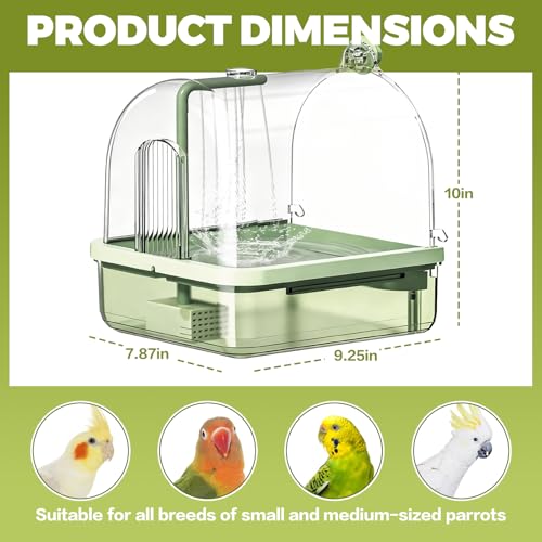 Automatic Bird Baths for Cage,Automatic Parakeet Bath with Pump, Filter,Indoor Bird Shower with Running Water,for Pet Birds Conure Budgies Cockatiels Lovebird(Green) - color: Green