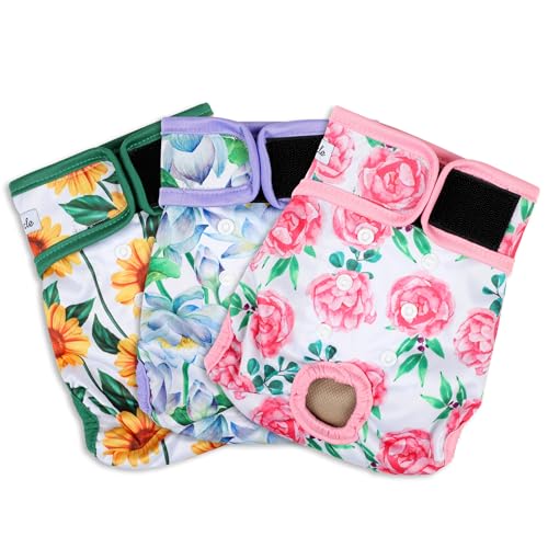 Dog Diapers Female- Premium Reusable Diapers for Doggie in Heat - Highly Absorbent Female Dog Diapers for Pet Incontinence with Adjustable Snaps Sunflower, S - color: Sunflower, size: Small（New Born-11.5“Waist）