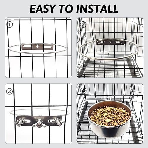 Hamiledyi 2 Pcs Dog Crate Bowl Stainless Steel Puppy Bowls Sturdy Spill-Proof Pet Water Bowl Hanging Water/Food Metal Bowls for Puppy Medium-Sized Dogs Cats (7'' x 2.6'') - size: L (58 OZ×2)