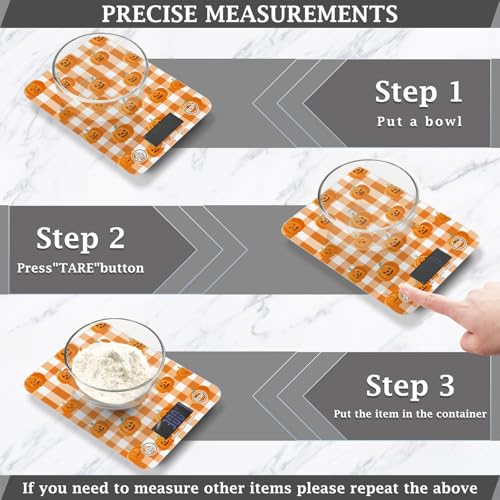 Food Scale Kitchen Scale Food Weight Scales Digital Weight Grams and Ounces Small Electronic Food Scale for Baking Cooking Halloween Orange Plaid Pumpkin Heads - color: Halloween Orange Plaid Pumpkin Heads